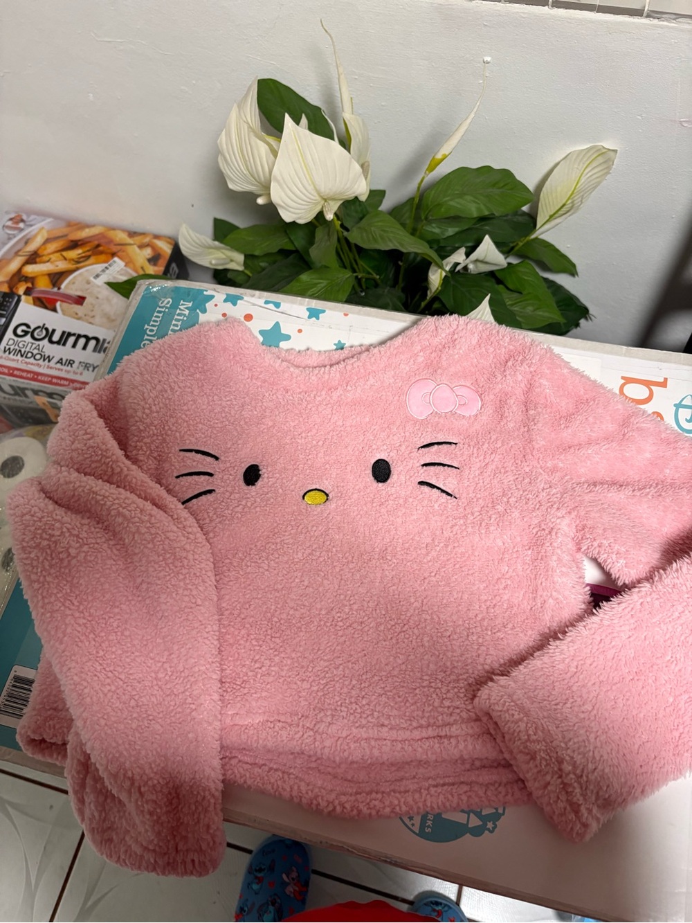 Hello Kitty Pink Fuzzy Cropped Sweater